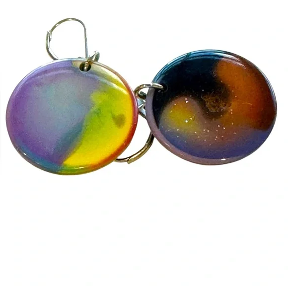 Vintage Colorful Resin Swirl Earrings. Lever backs. EUC - Picture 6 of 8